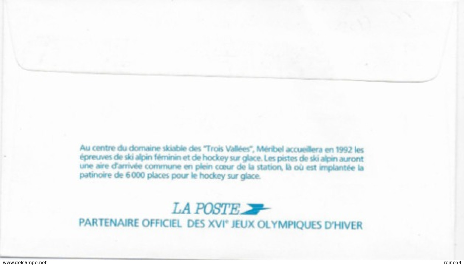 Enveloppe Premier Jour- XVIe Jeux Olympiques D'hiver ALBERVILLE 92 -Hockey 9 Févr1991 Méribel Les Allues (73) N° YT 2677 - 1990-1999