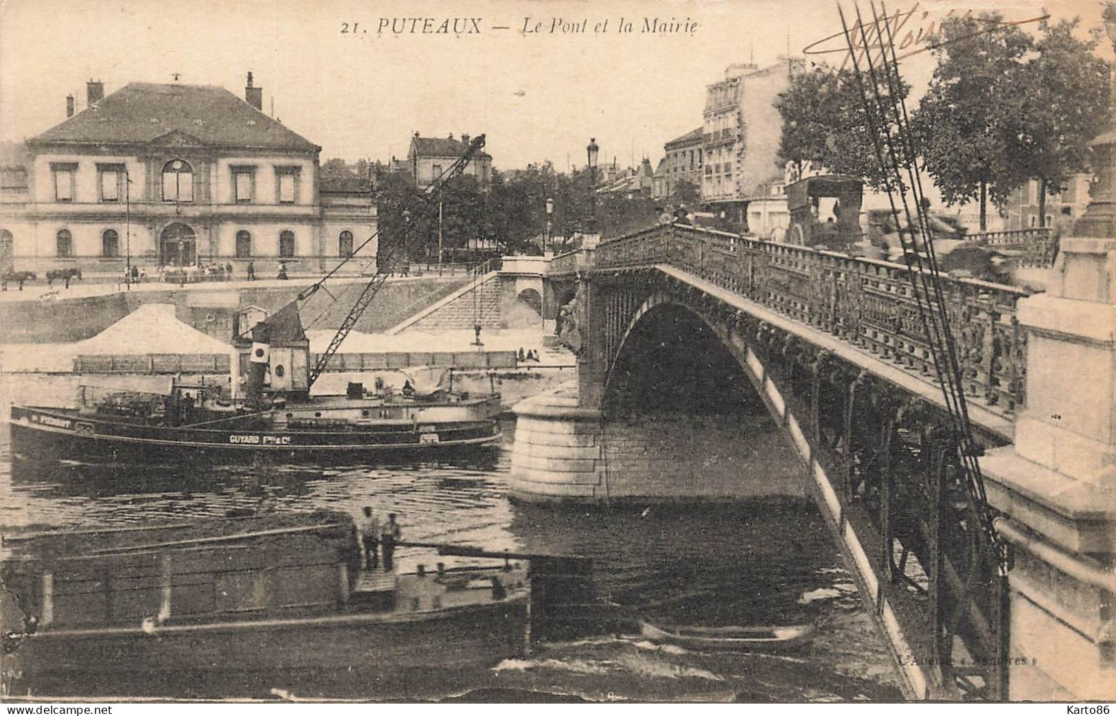 Puteaux * Le Pont Et La Mairie * Péniche * Remorqueur * Grue - Puteaux