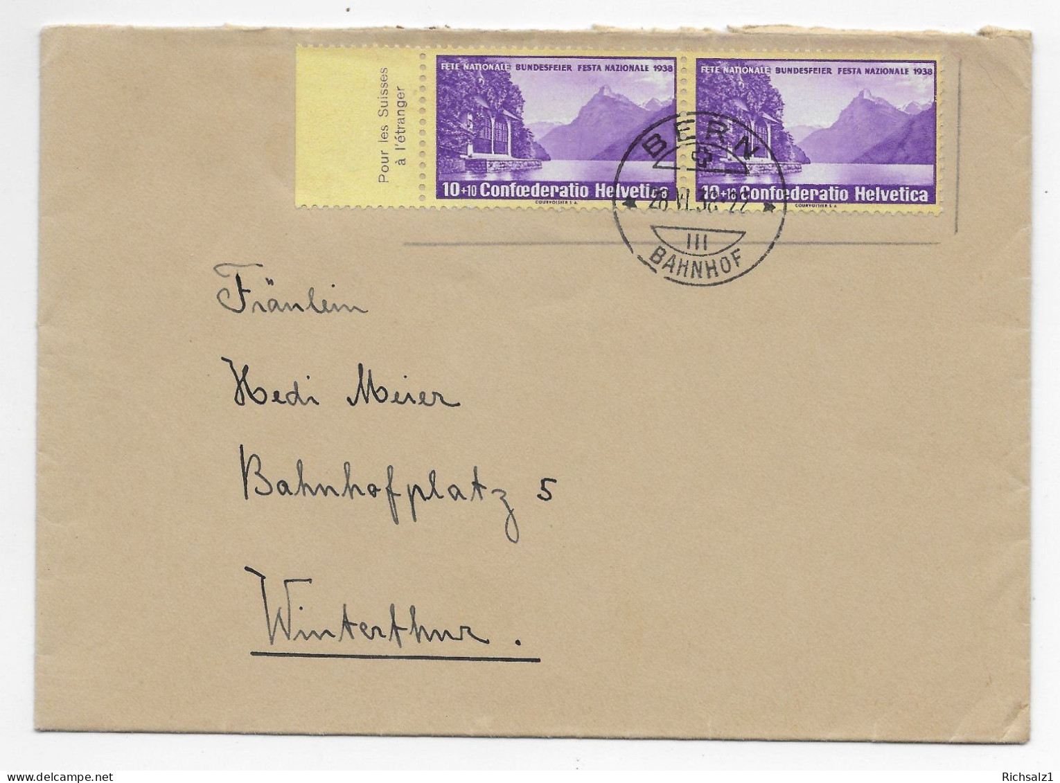 Heimat Bern: PP 1938 Im Paar Auf Brief Nach Winterthur - Autres & Non Classés