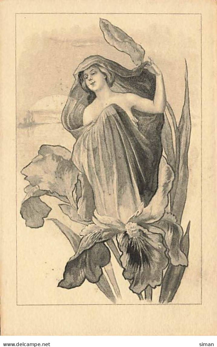 N°23917 - Illustrateur - Art Nouveau - Jeune Femme Au Milieu D'un Iris - 1900-1949