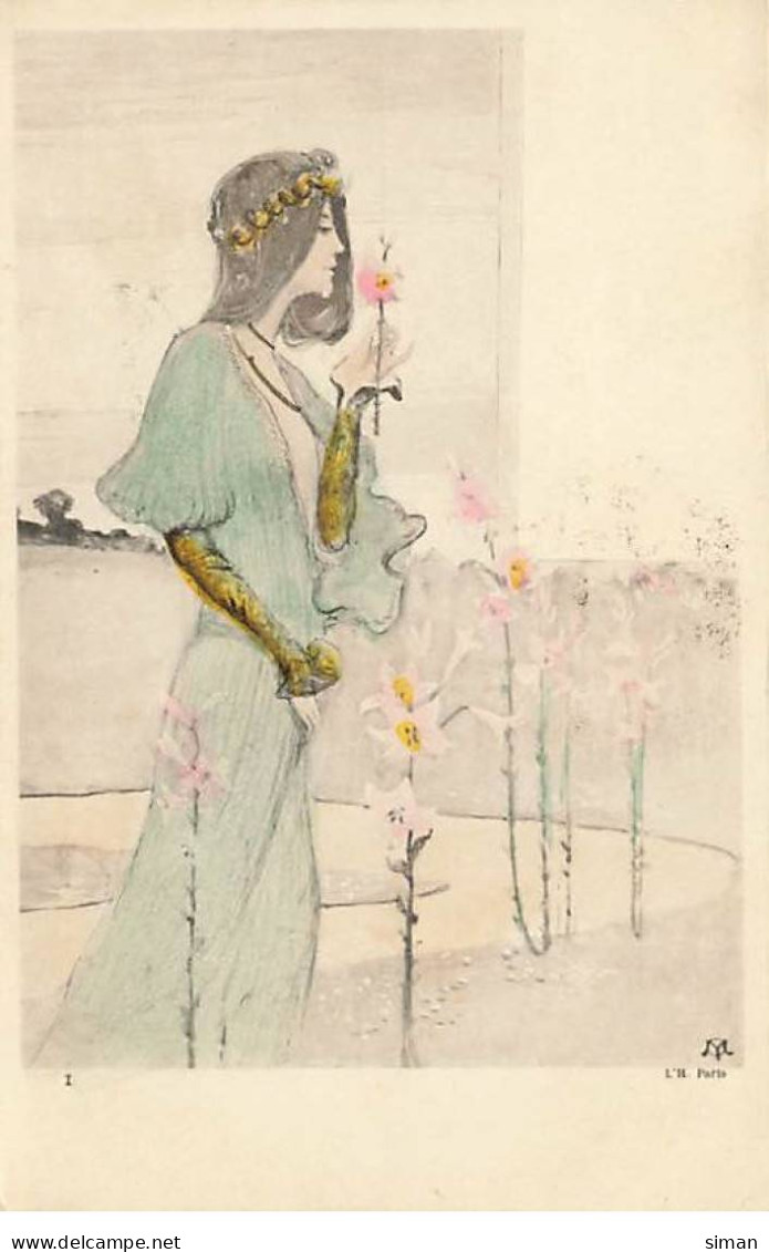 N°23914 - Illustrateur - Art Nouveau - Jeune Femme Sentant Une Fleur - 1900-1949