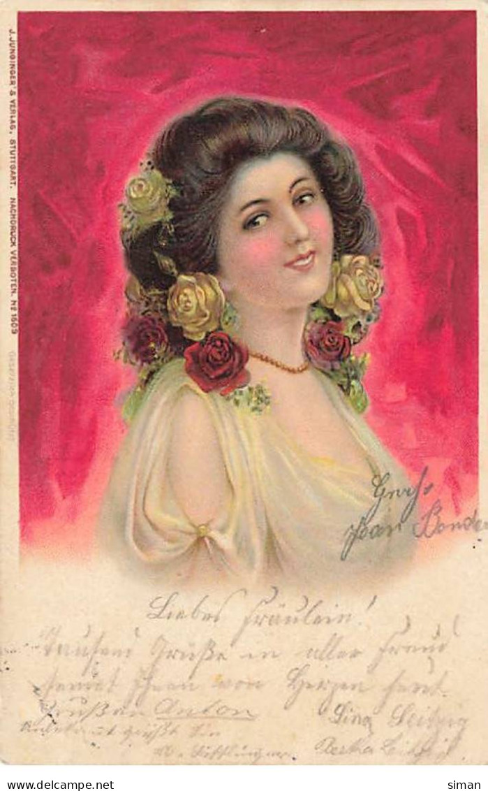 N°23915 - Fantaisie - Art Nouveau -Jeune Femme Avec Des Roses Dans Les Cheveux - Femmes