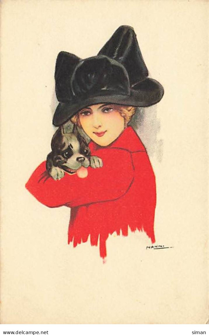 N°23910 - Illustrateur - Nanni - Jeune Femme Avec Un Chien Dans Les Bras - Bouledogue - Nanni