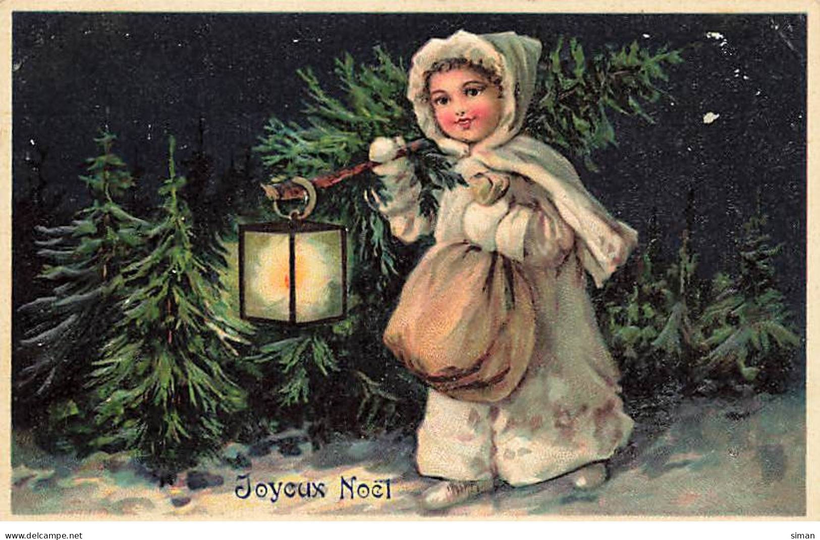 N°23931 - Carte Gaufrée - Joyeux Noël - Fillette Marchant Dans La Nuit Avec Une Lanterne - Sonstige & Ohne Zuordnung