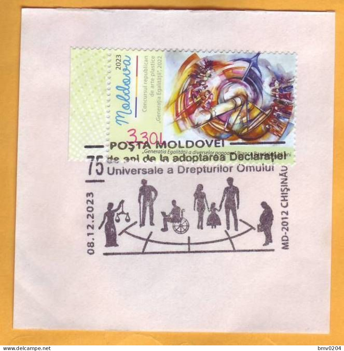 2023  Moldova Special Postmark „Universal Declaration Of Human Rights - 75 Years”, Cutting From An Envelope. - Moldova