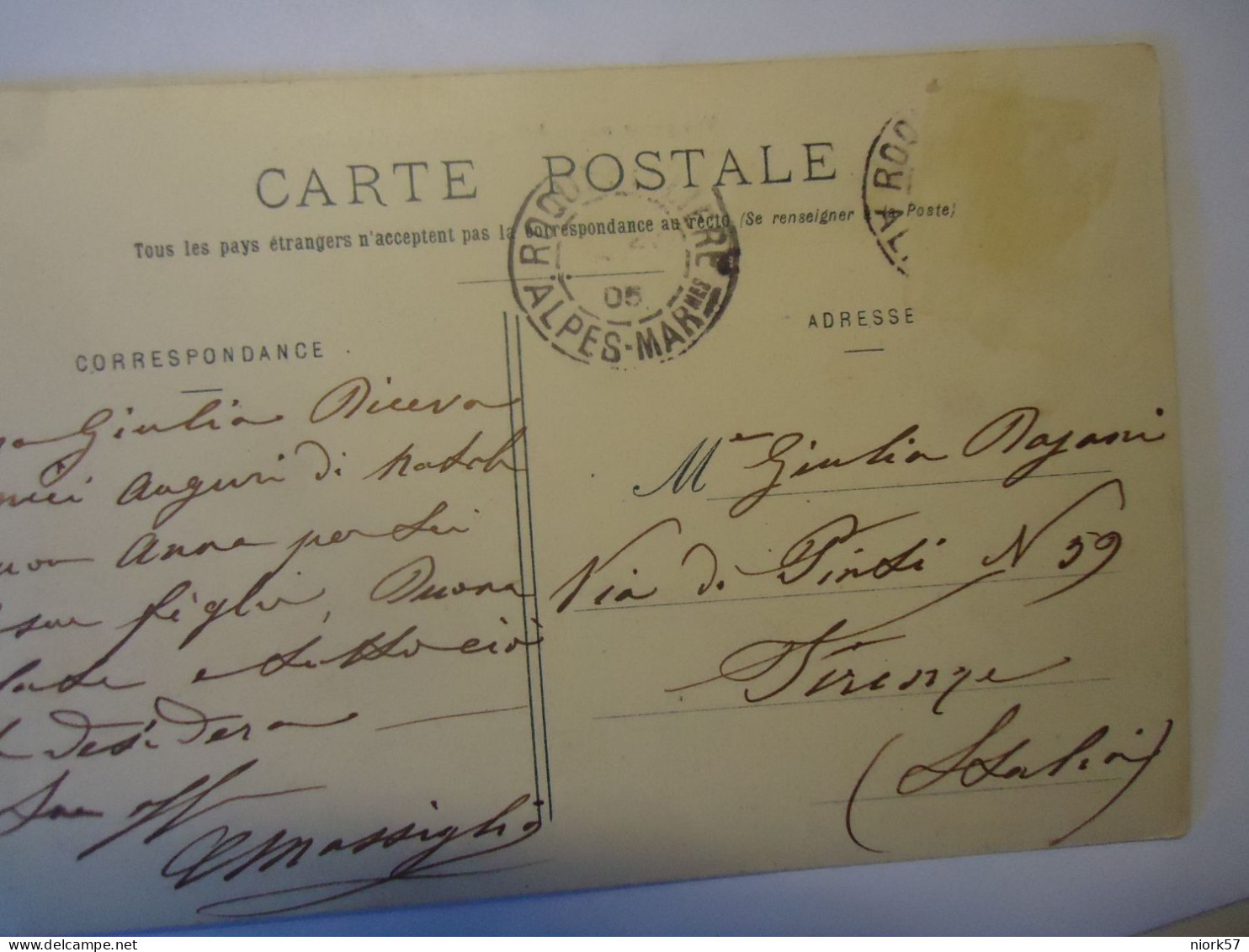 FRANCE   POSTCARDS  Roquebilliere    1905 POSTMARK ALPES - Altri & Non Classificati