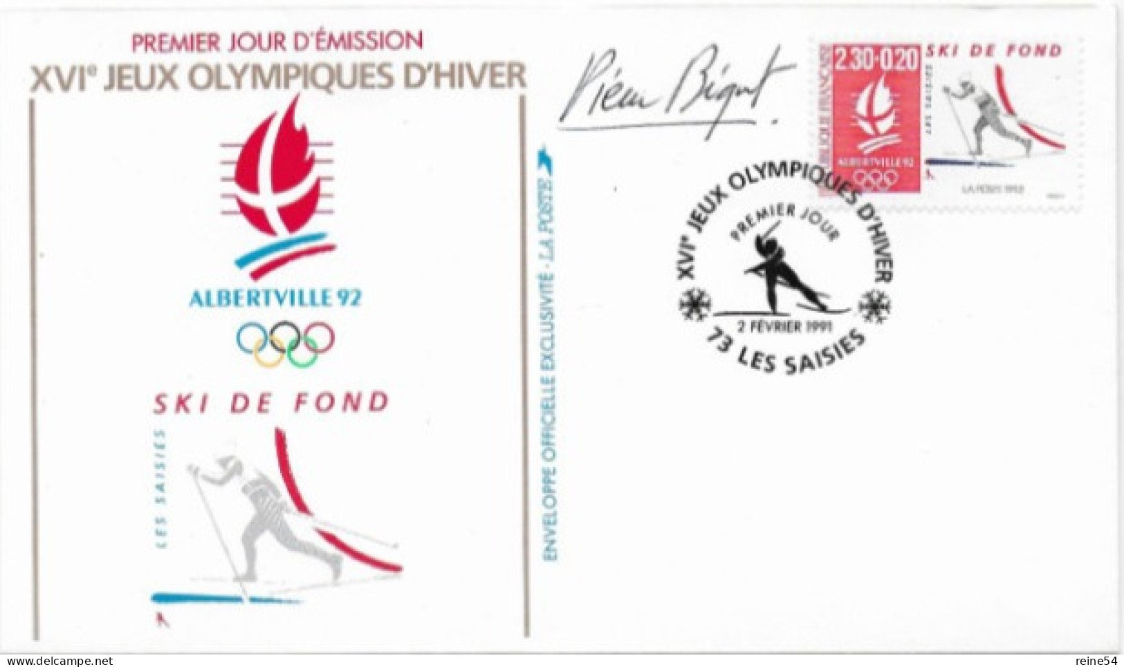 Enveloppe Premier Jour- XVIe Jeux Olympiques D'hiver ALBERVILLE 92 Ski De Fond 2 Févr1991 Les Saisies (73) N° YT 2678 - 1990-1999