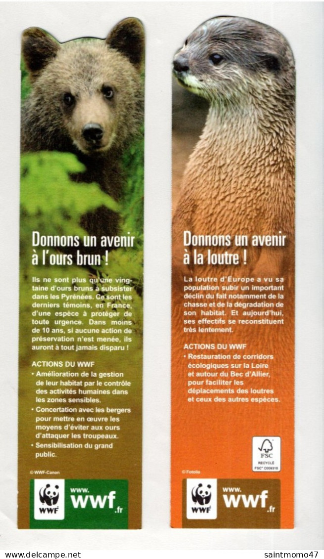 2 MARQUE-PAGES . " LOUTRE D'EUROPE " . " OURS BRUN " . WWF - Réf. N°107 E - - Marque-Pages