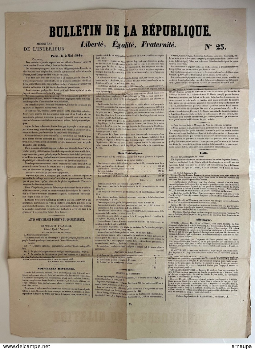 Bulletin De La République Du 2 Mai 1848 - Zonder Classificatie