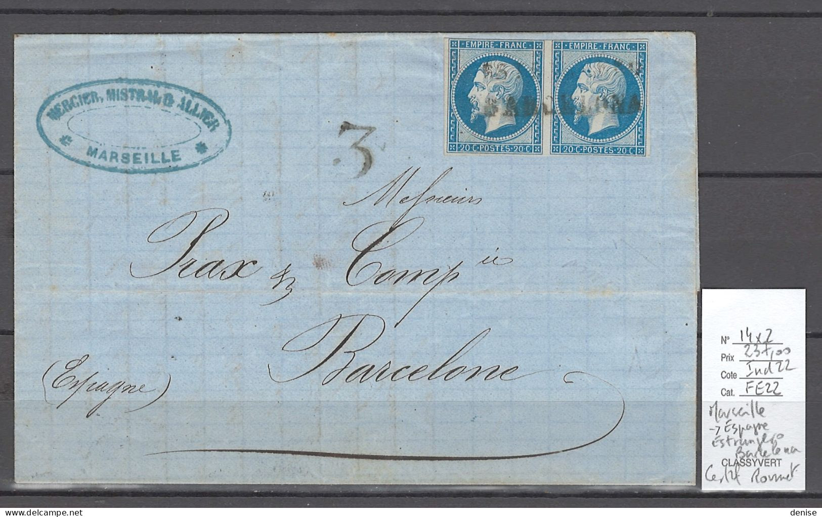 France - Lettre Marseille Pour Espagne - Barcelone - ESTRANGERO BARCELONA - 1862 - Poste Maritime