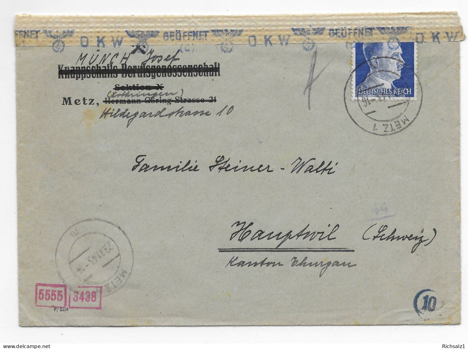 Zensurbrief Von Metz Nach Hauptwil - Storia Postale