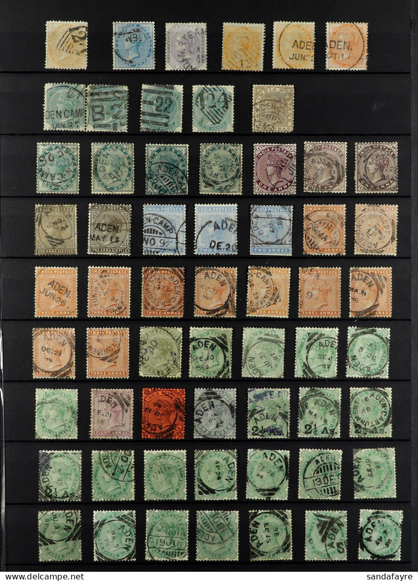 INDIA USED IN ADEN Collection Of 140+ Indian Stamps With Various Aden / Aden Camp Postmarks. - Aden (1854-1963)