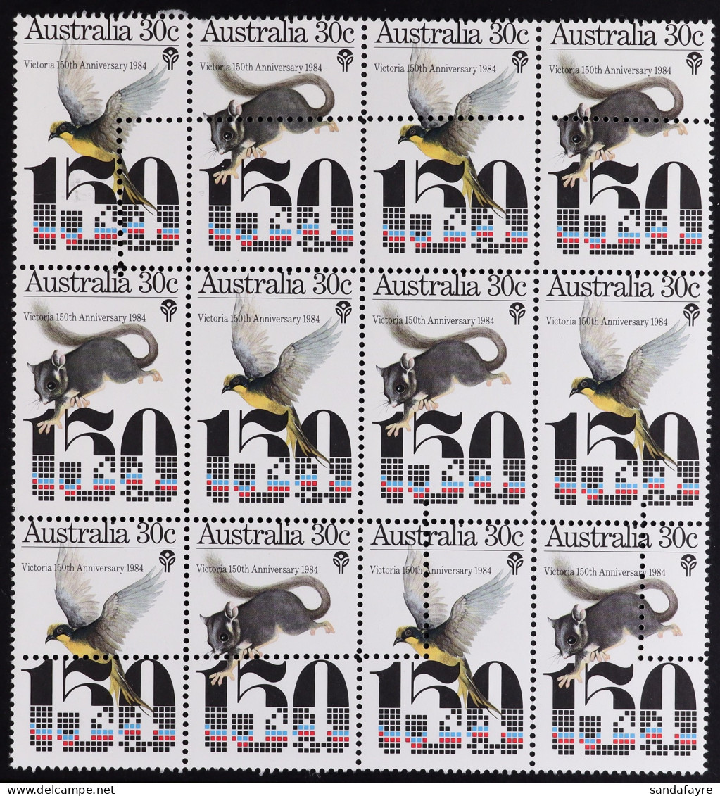 1984 30c Bird And Possum Anniversary Of Victoria Pair (SG 959a) Block Of 12 Stamps Unissued With Printers Control Perfor - Altri & Non Classificati