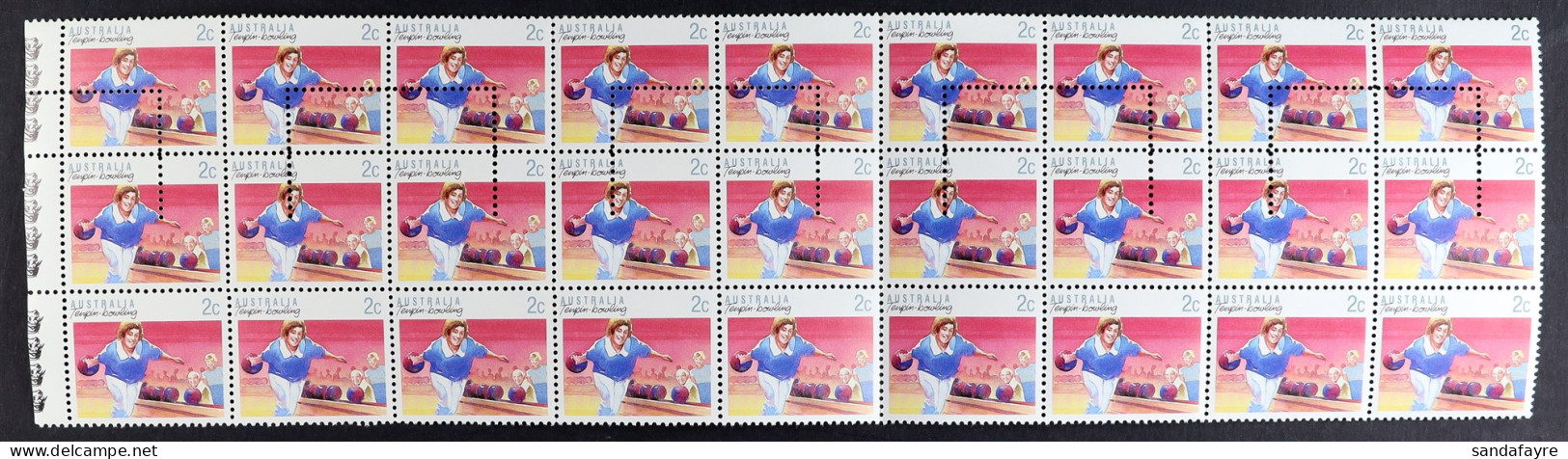 1989 2c Tenpin-bowling (SG 1170) Block Of 27 Stamps Unissued With Printers Control Perforation Device Across 18, Never H - Altri & Non Classificati