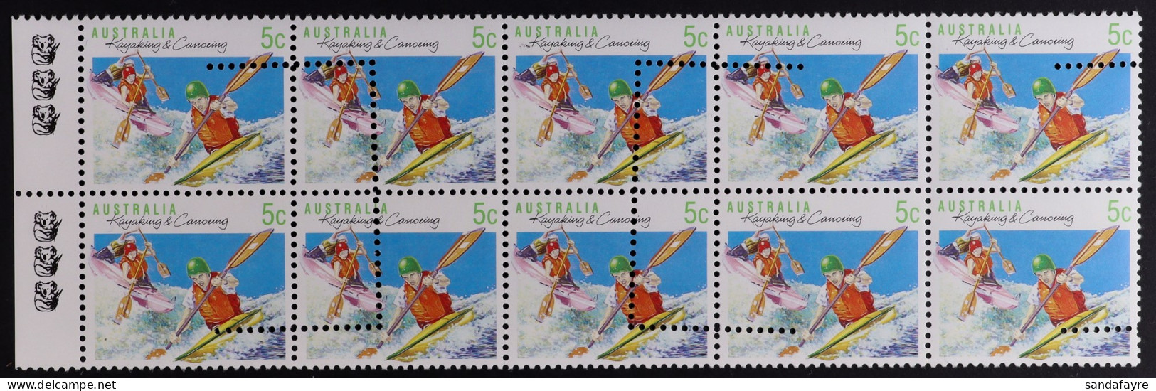 1990 5c Kayaking And Canoeing (SG 1172) Block Of 10 Stamps, Unissued With Printers Control Perforation Device, Never Hin - Sonstige & Ohne Zuordnung