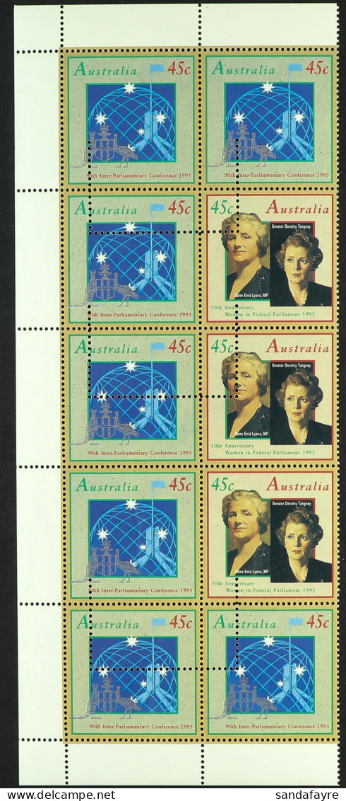 1993 45c Parliament And Women Issue (SG 1421/22) Block Of 10 Stamps Unissued With Printers Control Perforation Device, N - Altri & Non Classificati