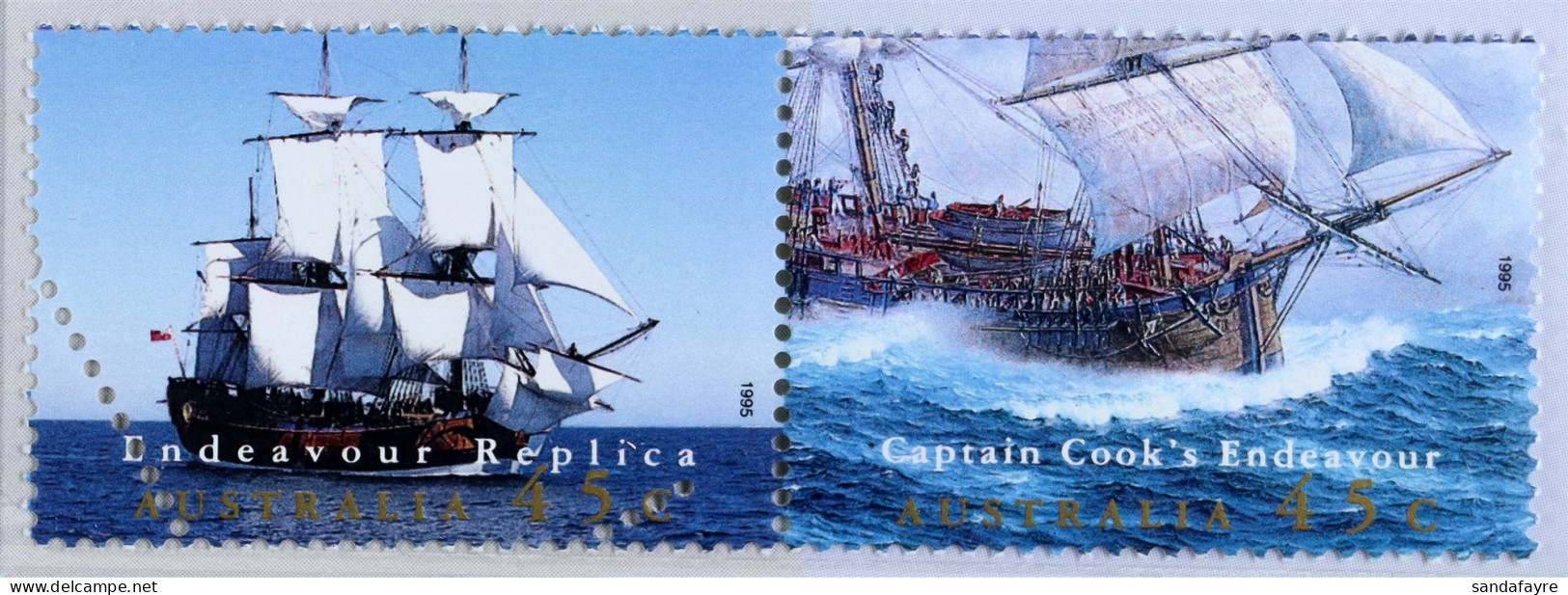 1995 Endeavour Replica Pair In Sealed Australia Post Presentation Pack, The Stamps With Printers Control Perforation Dev - Other & Unclassified