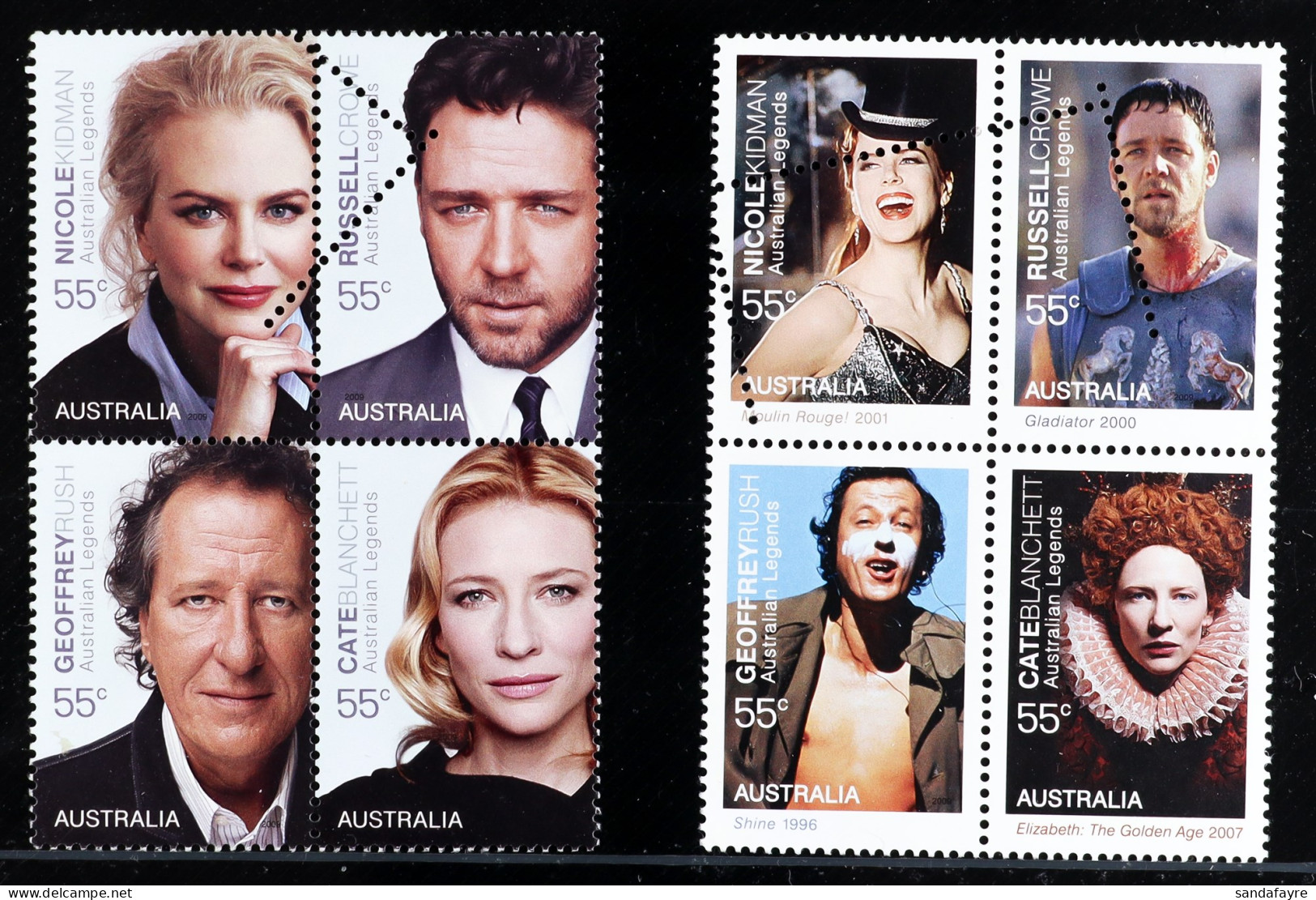 2009 Australian Legends Both Blocks 4 Each With Printers Control Perforation Device, In Australia Post Presentation Pack - Other & Unclassified