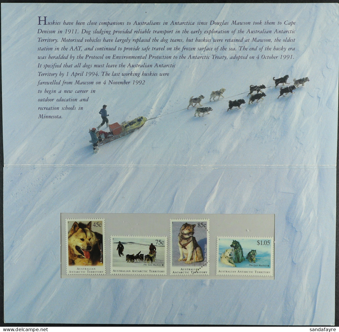 1994 Departure Of Huskies From Antarctica Set, The 85c Value With Printers Control Perforation Device, In Sealed Austral - Other & Unclassified
