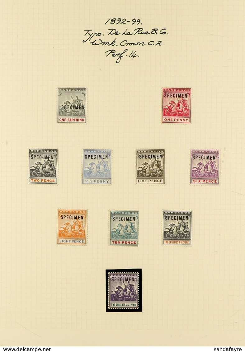 1892 - 1903 COLLECTION OF 'SPECIMEN' OVERPRINTS. 1892 - 1903 Seal Of Colony Collection Of 16 Mint Stamps On 2 Album Page - Barbades (...-1966)