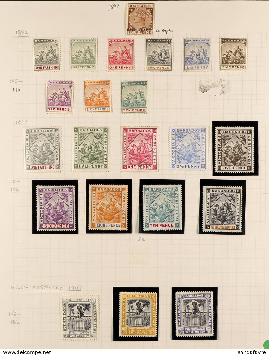 1892 - 1950 COLLECTION Of Approx 140 Mint Stamps On Album Pages, Note 1892 Set To 10d; 1897-98 Jubilee Set; 1907 Nelson  - Barbades (...-1966)