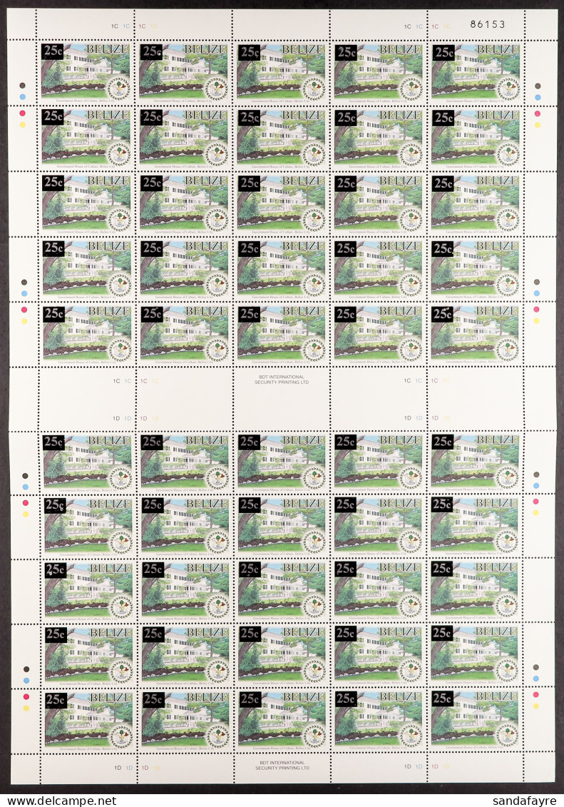 2012 25c On 10c Provisional Surcharge, SG 1380, Complete Never Hinged Sheet Of 50. Cat. ?1250 (50 Stamps) - Belize (1973-...)