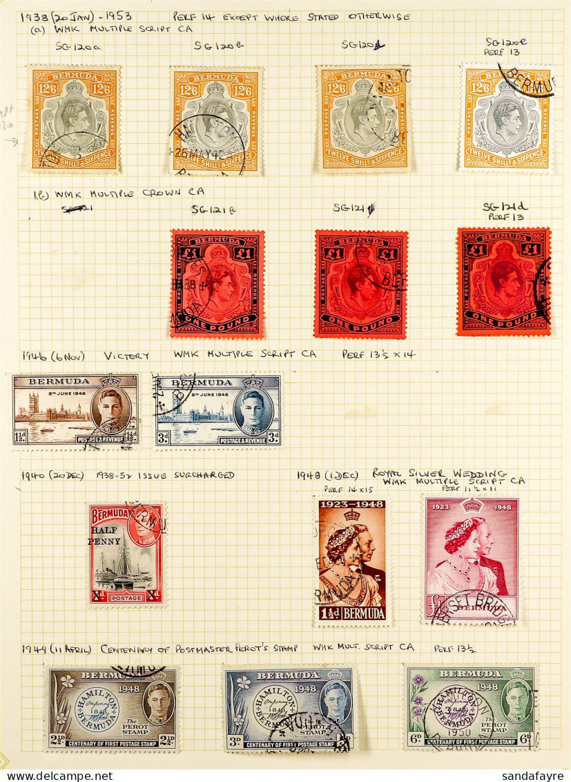 1937 - 1949 FINE USED COLLECTION Of Over 60 Stamps On Pages, Includes 1938-53 Set With Many Listed Shades, Perf & Paper  - Bermudes