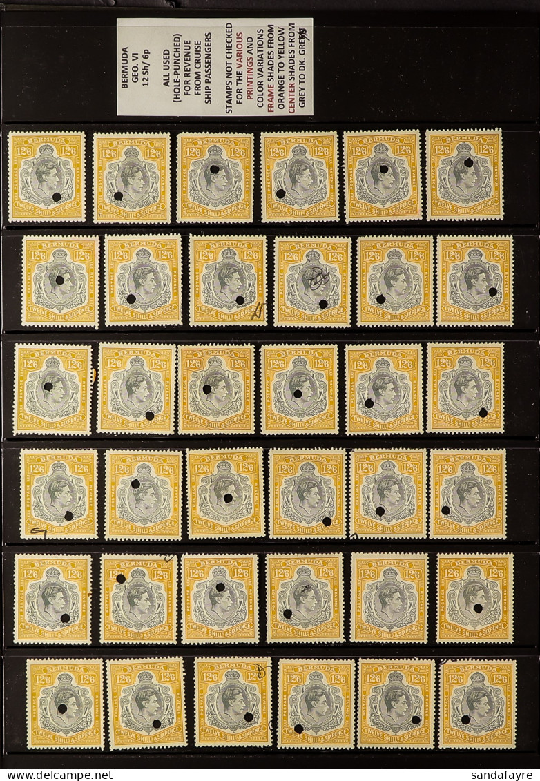 1938-51 12s.6d Large Key Types, Over 160 Used Examples With Punch Holes, 30+ Have 'QUEEN OF BERMUDA' Cancels. Minimum SG - Bermuda