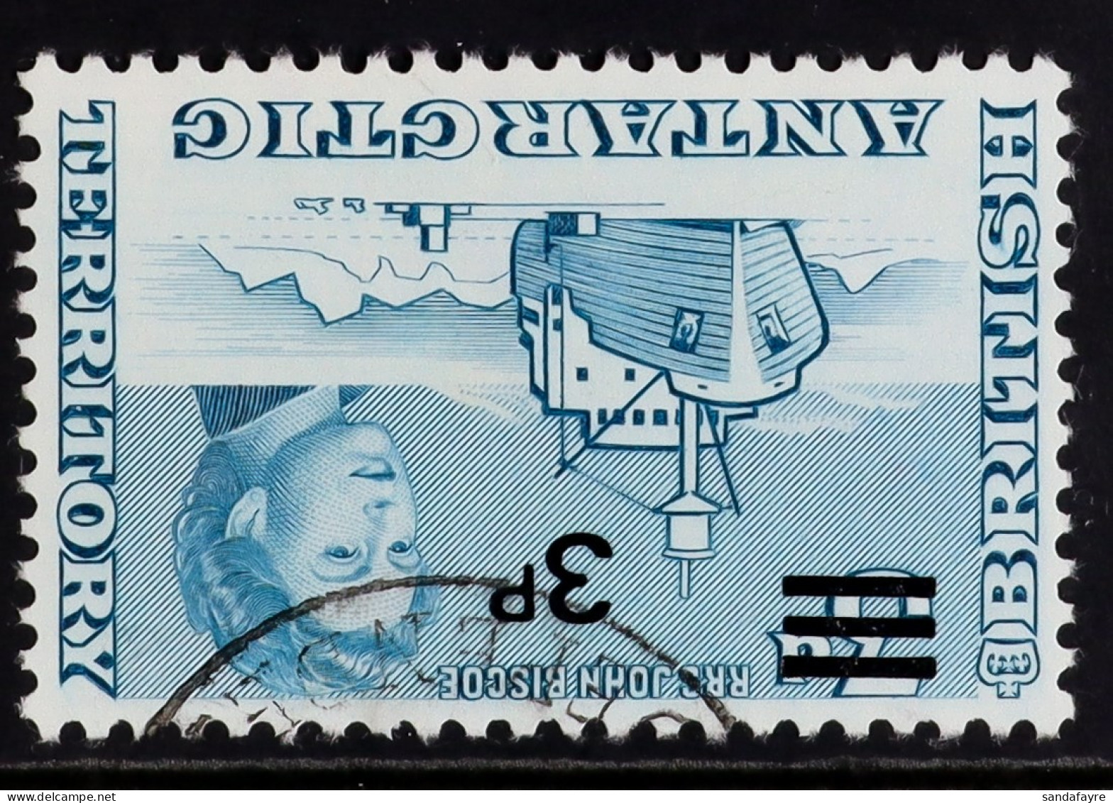 1971 3p On 3d Blue Surcharge WATERMARK INVERTED, SG 29w, Used. - Other & Unclassified