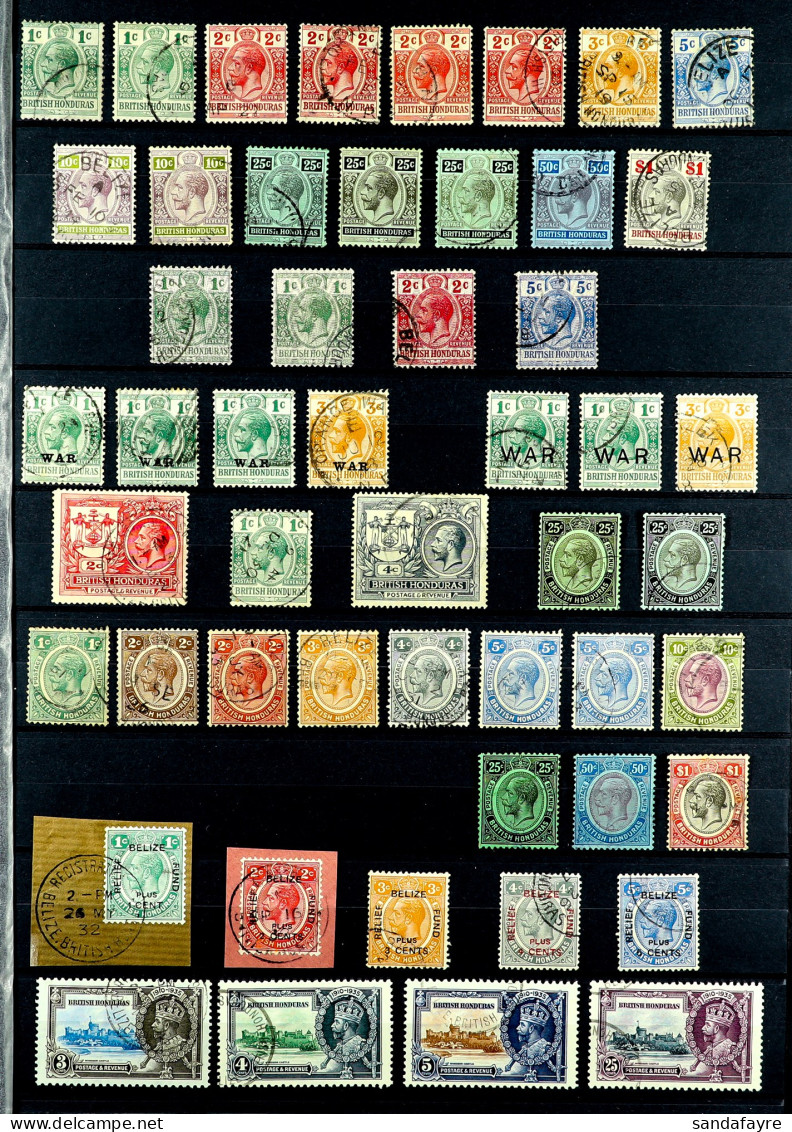 1912 - 1935 COLLECTION Of Over 50 Used Stamps On Protective Page, Note 1913-21 Set With Extra Shades To $1, Other Sets. - Britisch-Honduras (...-1970)