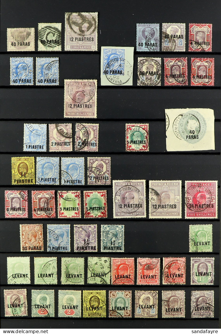 1885 - 1921 USED COLLECTION On Protective Pages, Note 1885 Set, 1887 Set, 1902-05 Set To 12pi On 2s6d, 1905-08 Set, 1911 - British Levant