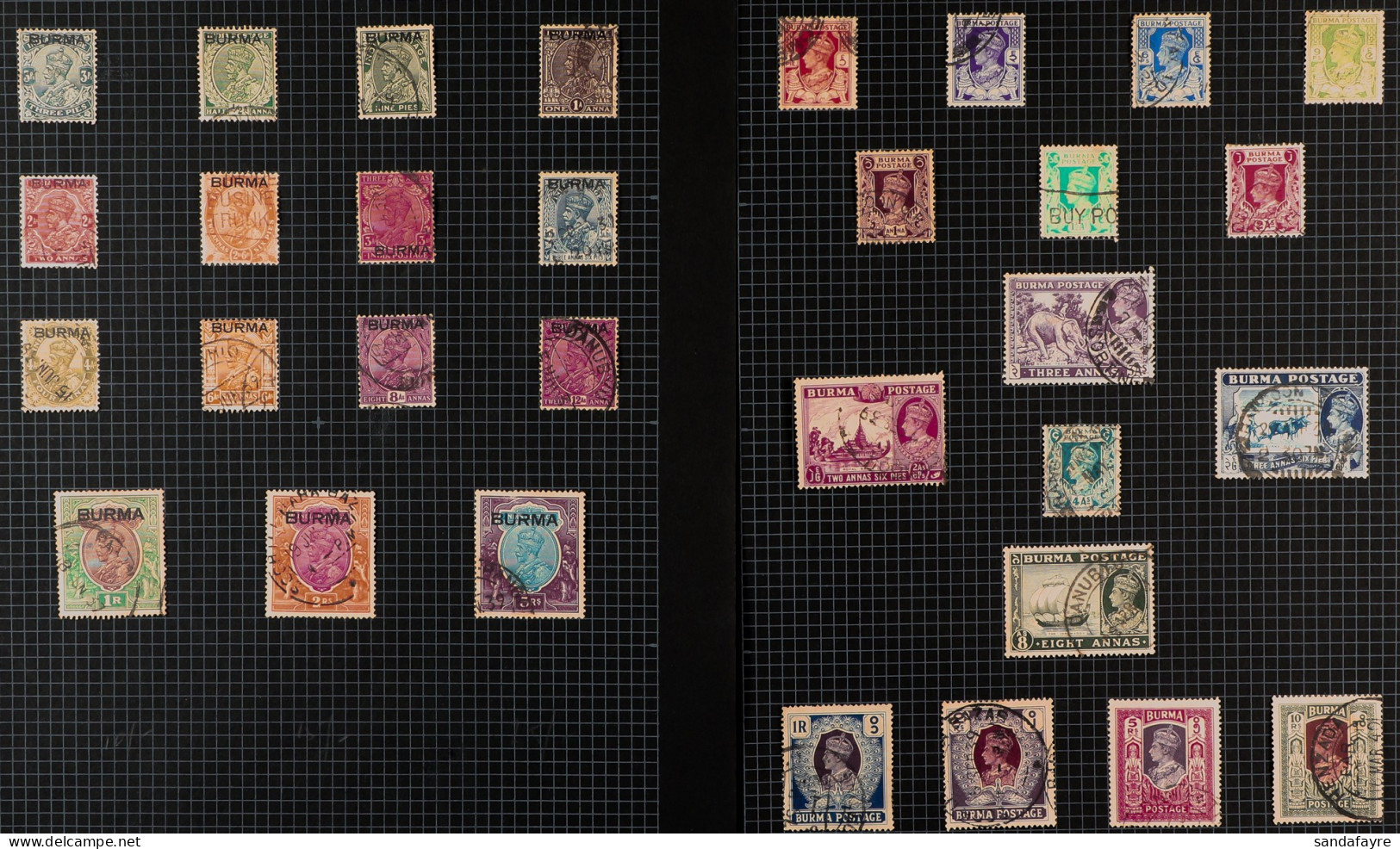 1937-1947 USED COLLECTION On Pages, Includes 1937 Opts Set To 5r, 1938-40 Set, 1946 Set, 1947 Opts Set, Officials 1937 S - Birmanie (...-1947)