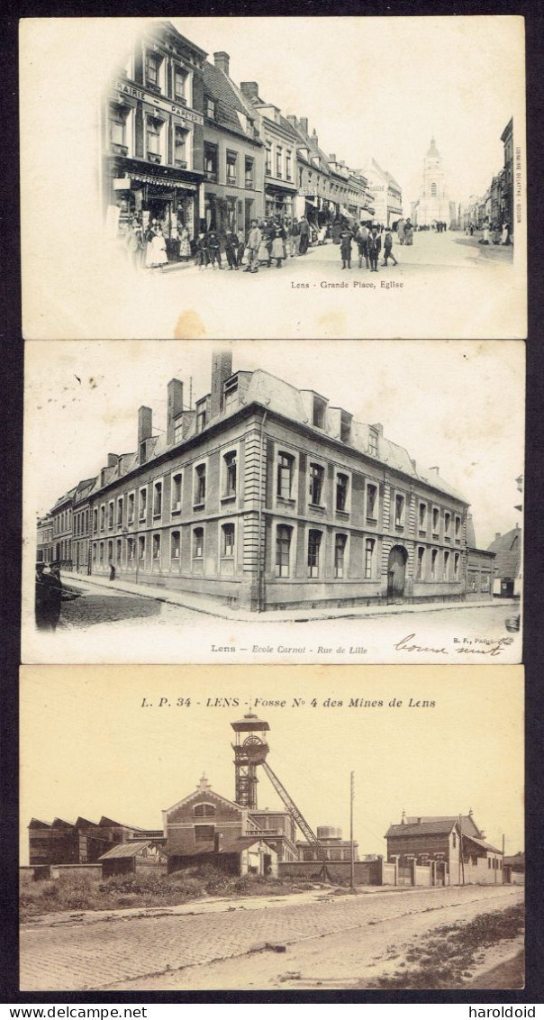 LOT 3 CP DPT 62 - LENS - GRANDE PLACE EGLISE - ECOLE CARNOT - FOSSE N°4 - Lens