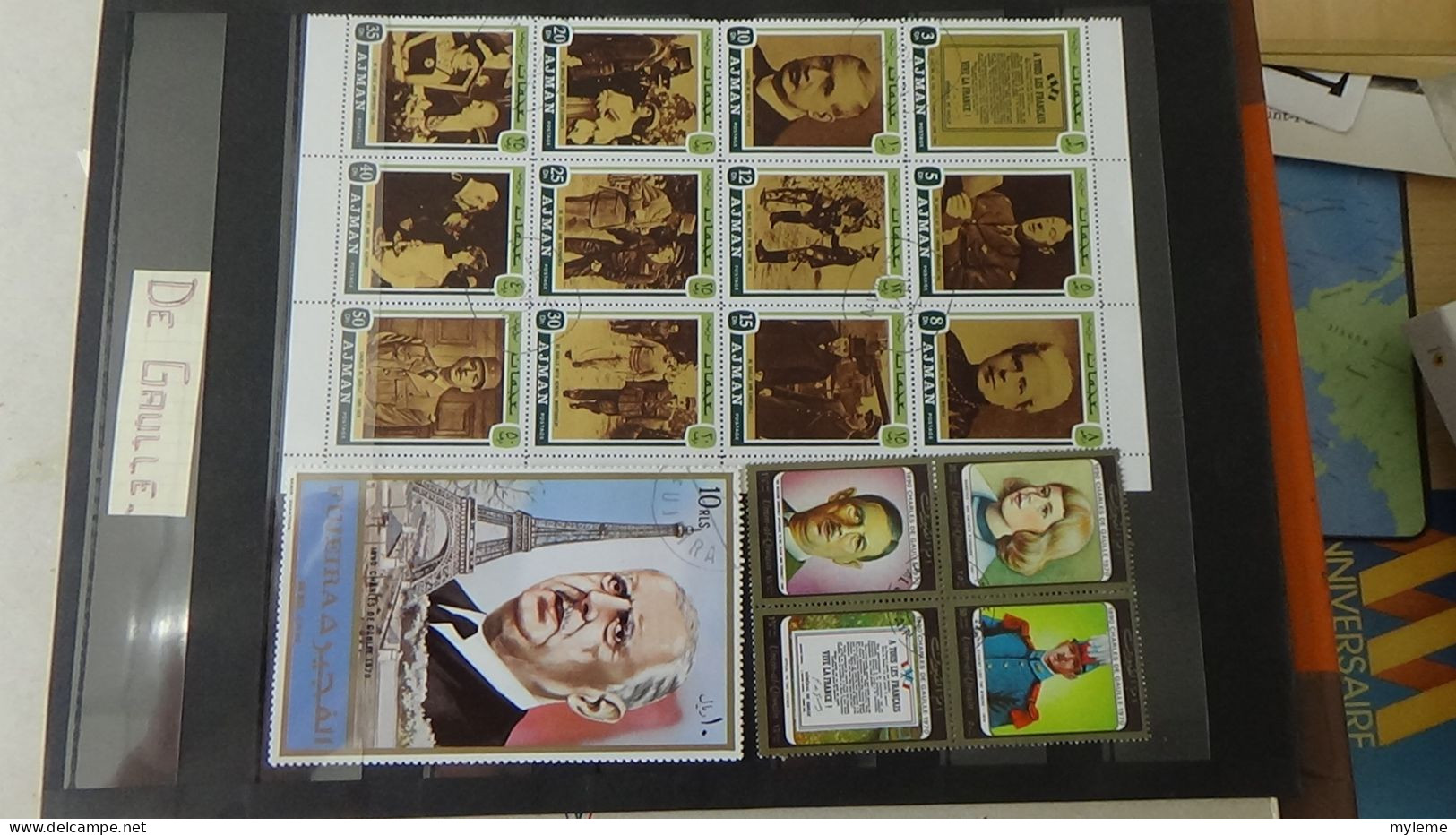 BG7 Très belle étude sur le général De Gaulle en timbres, blocs, enveloppes et documents philatéliques. A saisir !!!