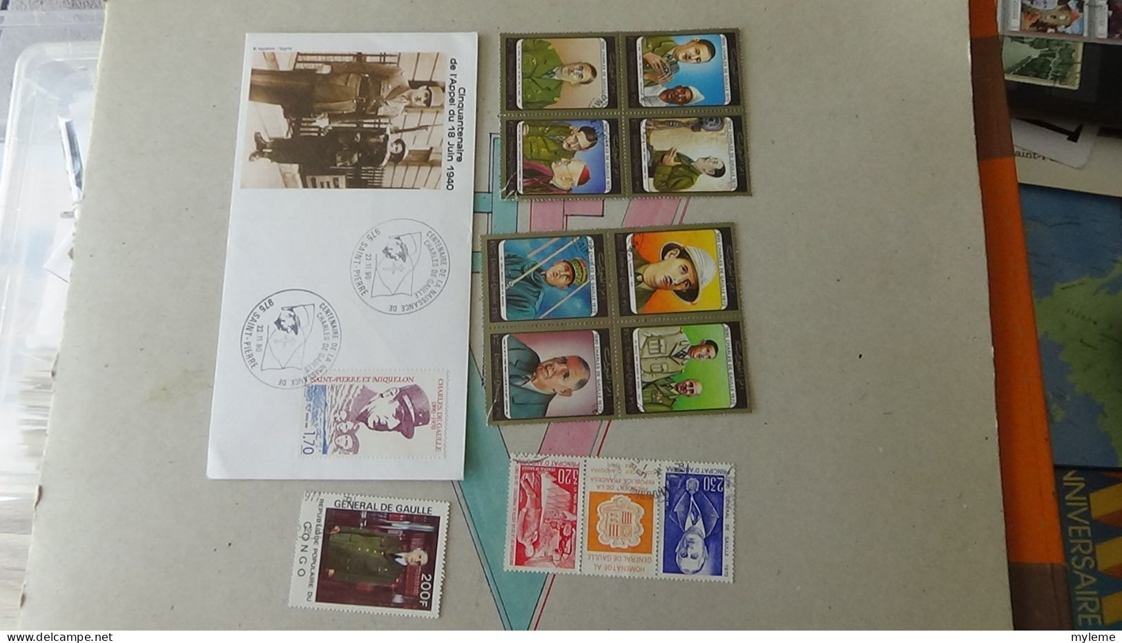 BG7 Très belle étude sur le général De Gaulle en timbres, blocs, enveloppes et documents philatéliques. A saisir !!!