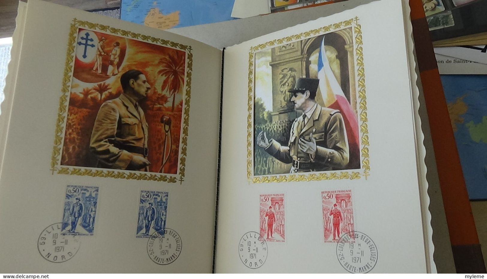 BG7 Très belle étude sur le général De Gaulle en timbres, blocs, enveloppes et documents philatéliques. A saisir !!!