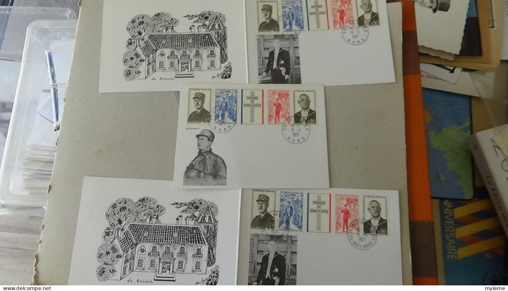 BG7 Très belle étude sur le général De Gaulle en timbres, blocs, enveloppes et documents philatéliques. A saisir !!!