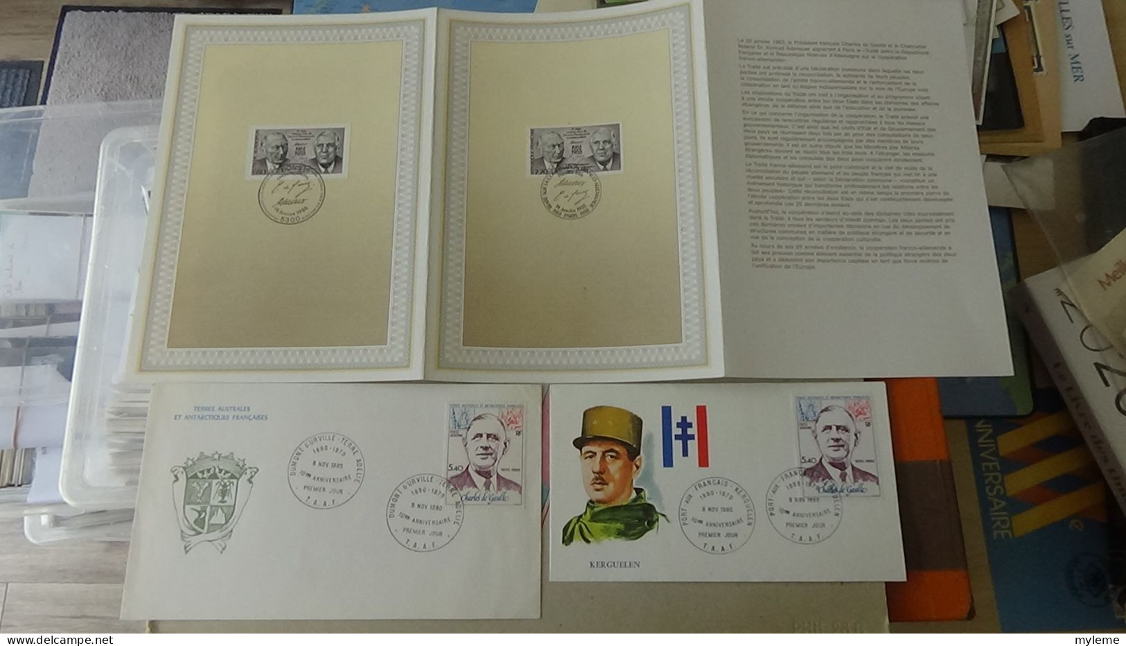 BG7 Très belle étude sur le général De Gaulle en timbres, blocs, enveloppes et documents philatéliques. A saisir !!!