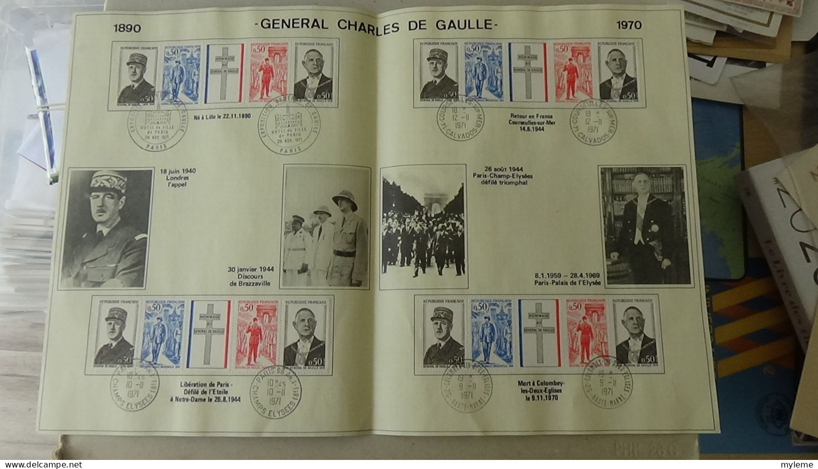 BG7 Très belle étude sur le général De Gaulle en timbres, blocs, enveloppes et documents philatéliques. A saisir !!!