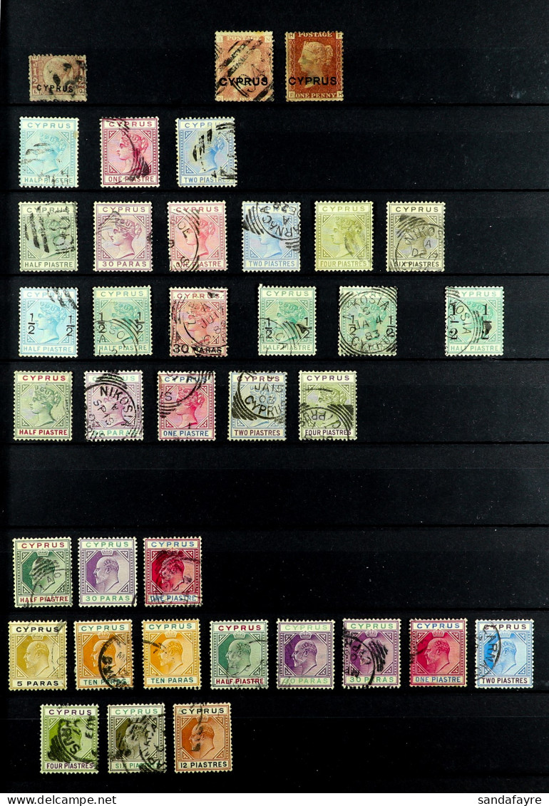 1880 - 1935 USED COLLECTION Of Around 100 Stamps On Protective Pages, Note 1880 ?d Rose, 1880 1d Used (plates 205 & 217) - Autres & Non Classés