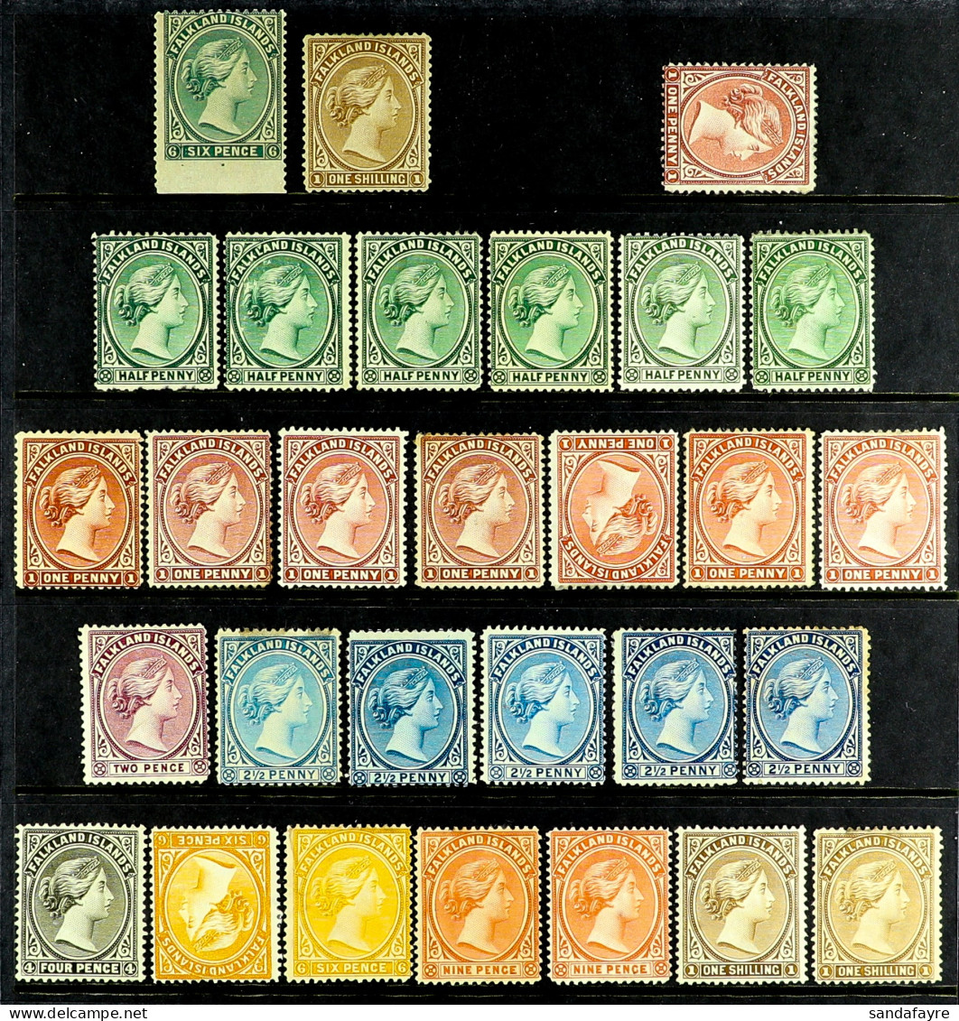 1878 - 1902 COLLECTION Of 30 Mint Stamps On Protective Page, Note 1878 No Wmk 6d & 1s SG 3/4, 1882 1d Dull Claret SG 5 ( - Falkland Islands
