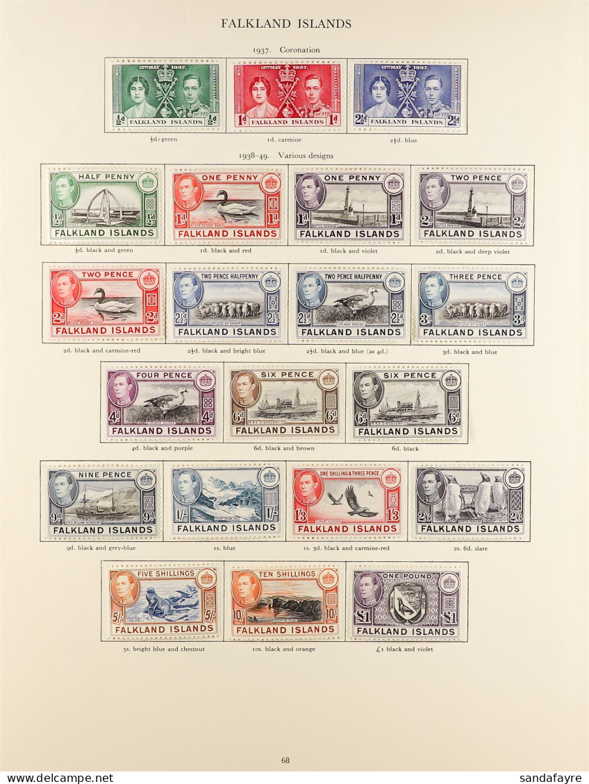 1937 - 1952 COLLECTION Of 90+ Mint Stamps On Pages From The SG KGVI  'Crown' Album, Basically Complete For The Period (S - Falklandeilanden