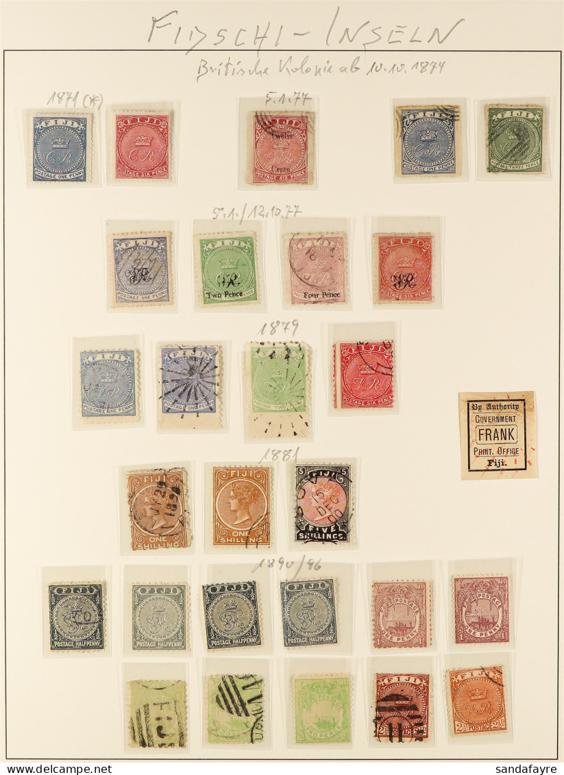 1871 - 1951 COLLECTION Approx 90 Mint And Used Stamps On Album Pages, Note 1871 1d Blue, 6d Rose Mint, 1877 6d Mint, 187 - Fiji (...-1970)