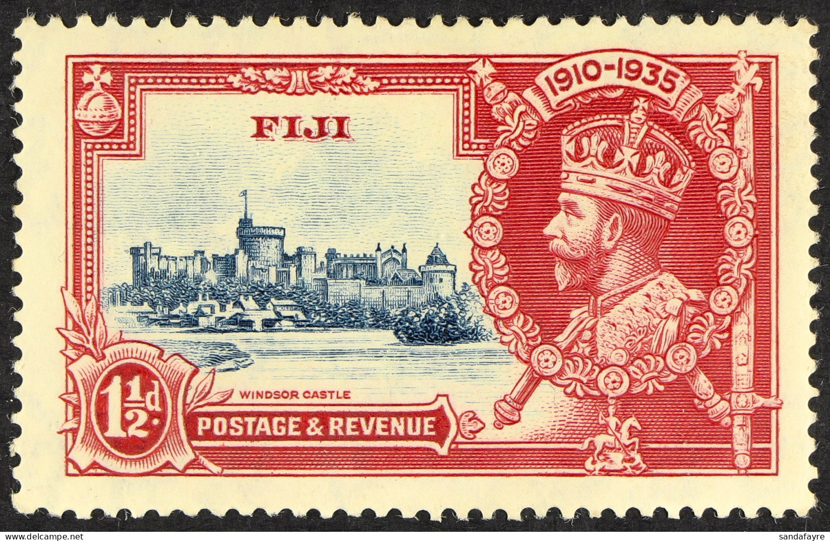 1935 1?d Deep Blue & Carmine Silver Jubilee DIAGONAL LINE BY TURRET Variety, SG 242f, Fine Mint, Cat ?150. - Fiji (...-1970)