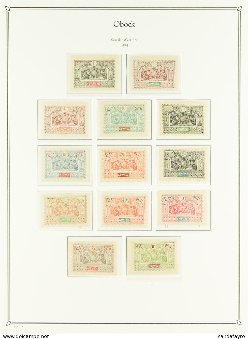 OBOCK 1892 - 1894 COLLECTION Of 35+ Mint Stamps On Palo Hingeless Album Pages, Note 1892 Curved Opt 1c & 40c, Straight O - Sonstige & Ohne Zuordnung