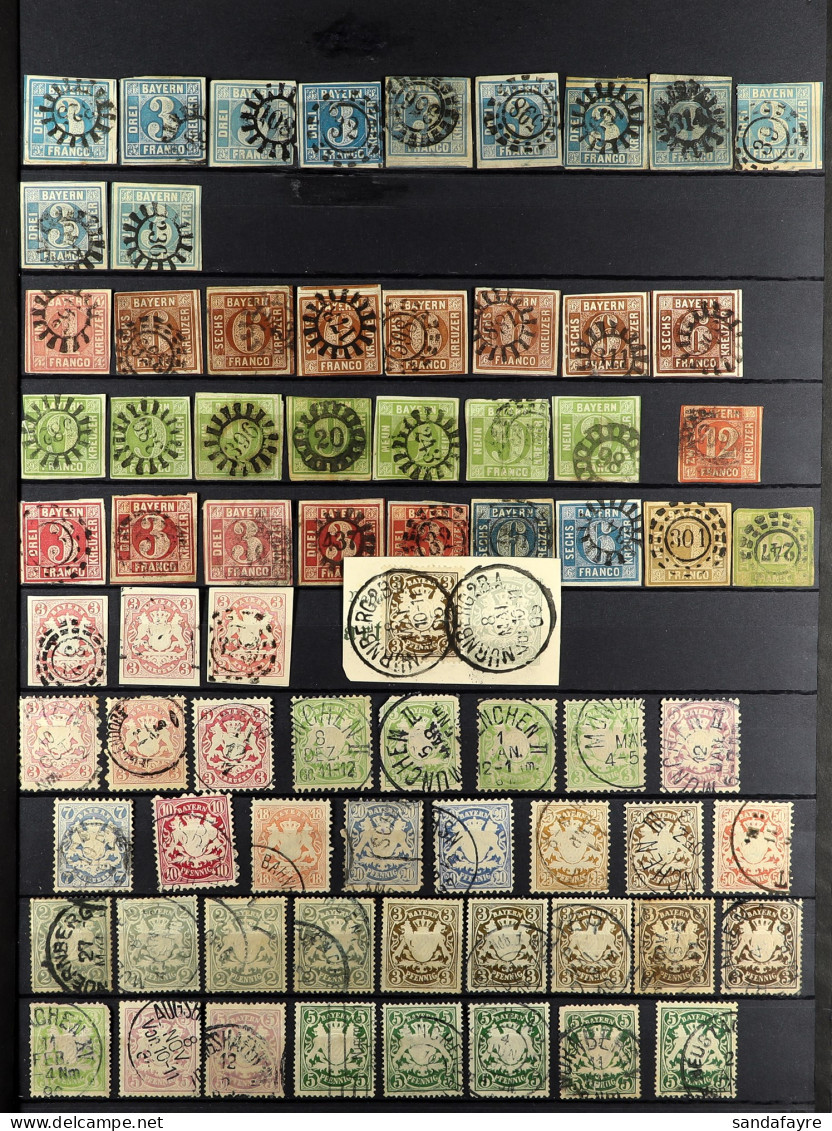 BAVARIA 1849 - 1920 Collection Of Around 380 Used Stamps On Protective Pages, Imperfs To 12k Red & 12k Green, Many Sets, - Autres & Non Classés