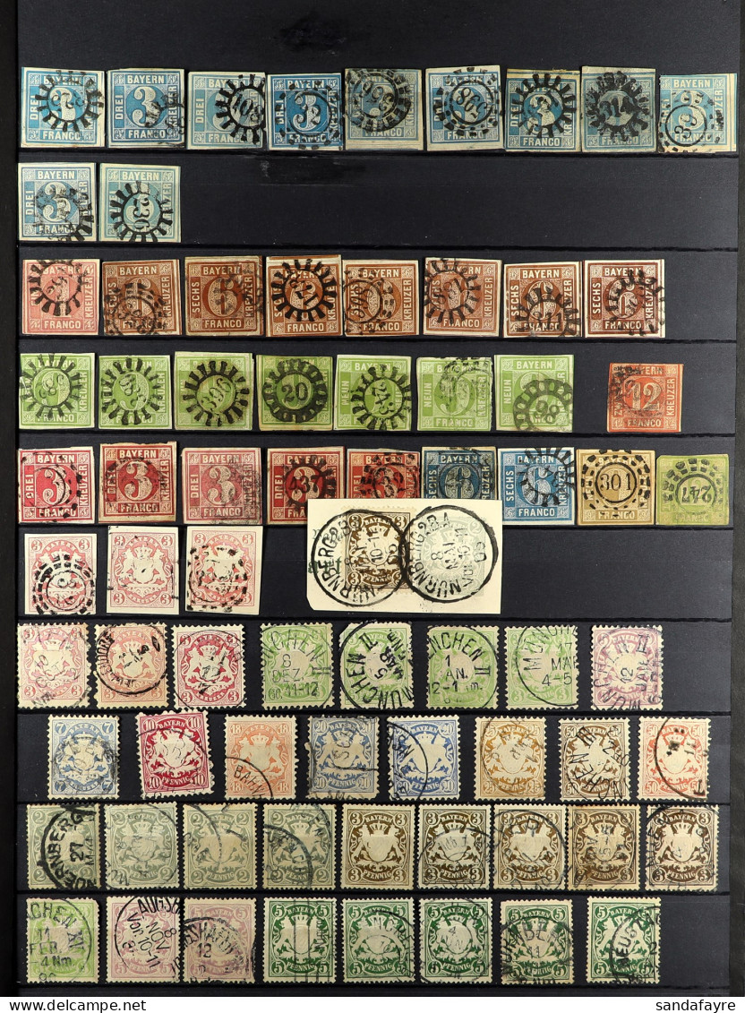 BAVARIA 1849 - 1920 Collection Of Around 380 Used Stamps On Protective Pages, Imperfs To 12k Red & 12k Green, Many Sets, - Altri & Non Classificati