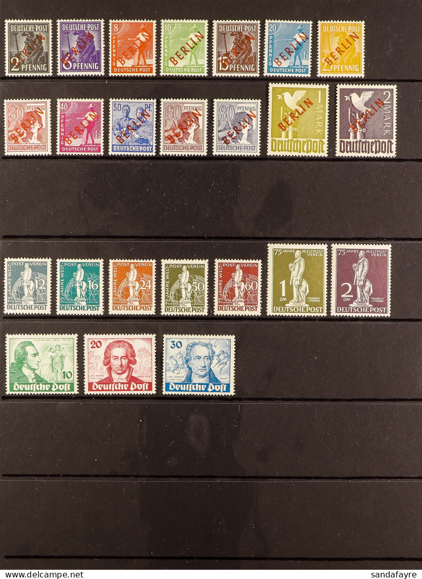 BERLIN - 1949 Red Overprints Set, UPU Set Goethe Sets (Michel 21/34, 35/41, 61/63) Mint Lightly Hinged. Cat. ??860 (24 S - Andere & Zonder Classificatie