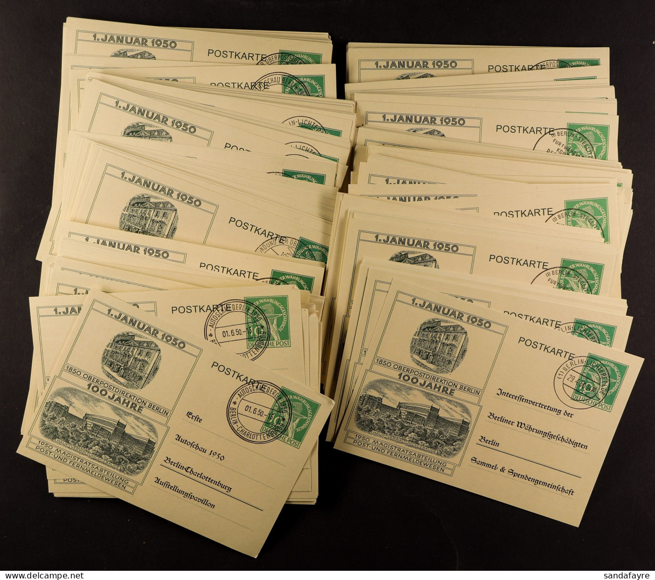 BERLIN - FORGERIES, CAT ??450,000+! 1950 (Jan) 10+5pf Green Post Office Centenary Postal Cards (Miche P22) Around 2900 F - Sonstige & Ohne Zuordnung