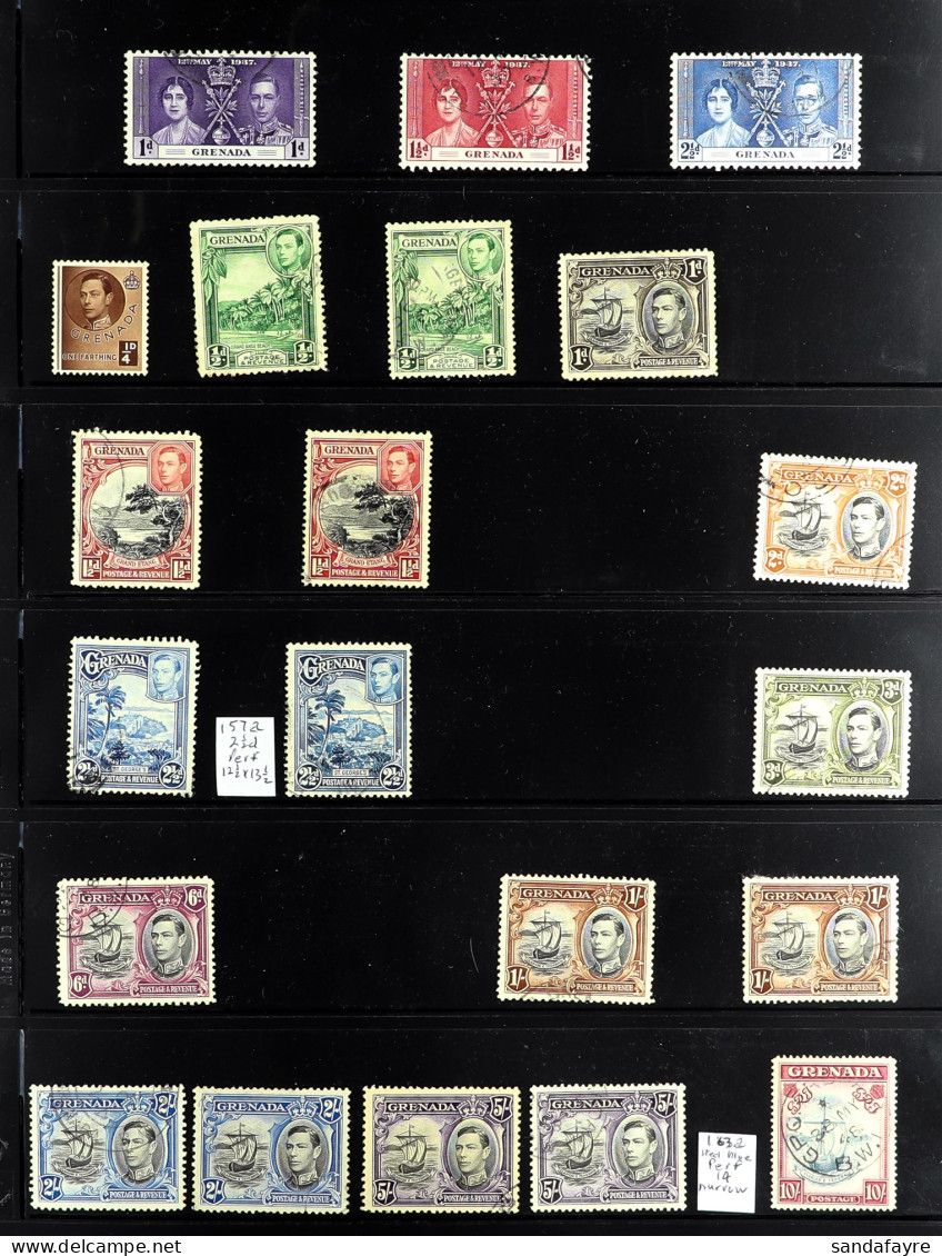 1937 - 1965 USED COLLECTION Of Around 80 Stamps On Protective Pages Incl. 1938-50 Pictorials Set With Additional Differe - Grenada (...-1974)